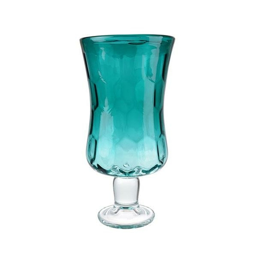 Aqua Footed Hurricane Vase