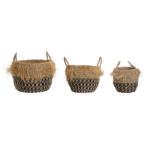 Basket set DKD Home Decor Colonial Fibre Fringe (40 x 40 x 30 cm)