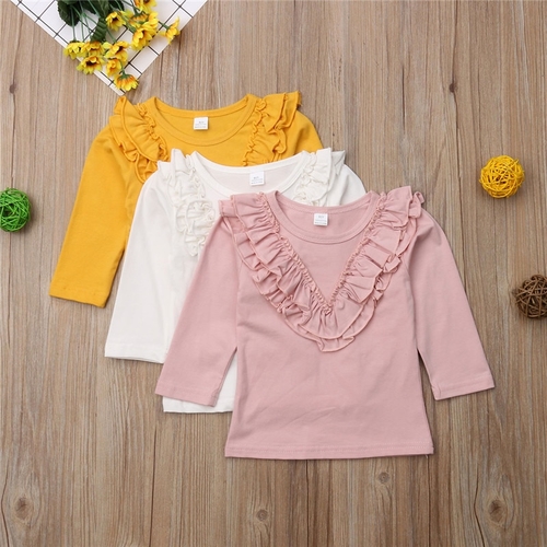 Casual Kids Baby Girls Cotton T-Shirts Solid