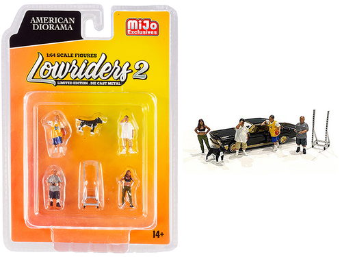 \Lowriders 2\" 6 piece Diecast Set (4 Figurines and 1 Dog and 1