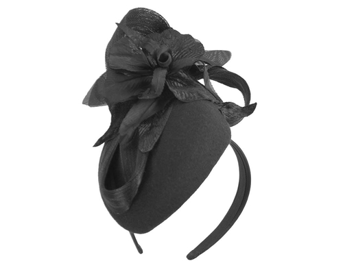 Tall black winter racing pillbox fascinator