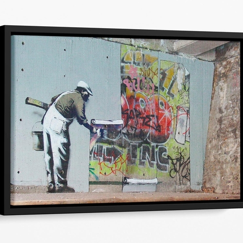 Banksy Graffiti Wallpaper Floating Framed Canvas