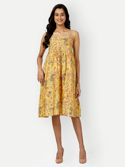 Women Fit and Flare Mustard Dress (Size M)