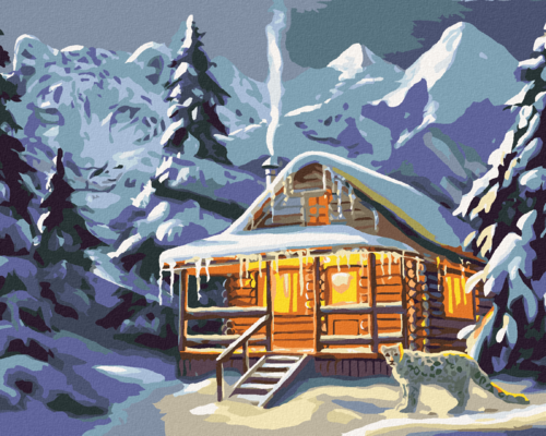 Zuty - Paint by Numbers - LEOPARD BY A SNOW-COVERED HUT (D. RUSTY