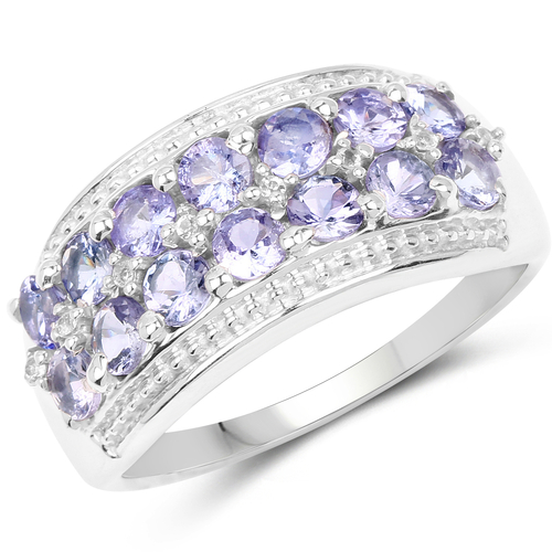 1.44 Carat Genuine Tanzanite & White Topaz .925 Sterling Silver Ring