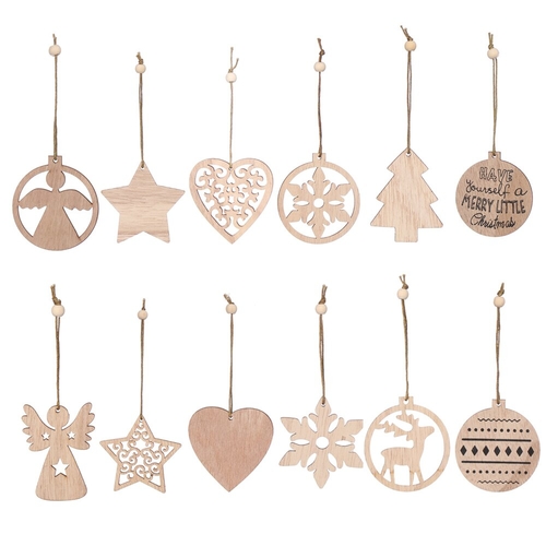 12Pcs/Pack Natural Wood Christmas Ornaments