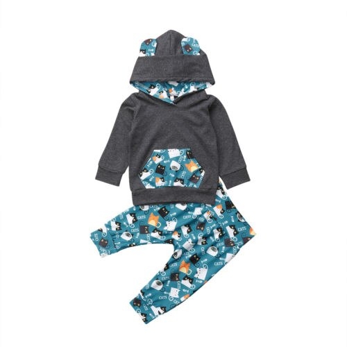 Newborn Baby Boys Girls Kitty Hooded Tops Long