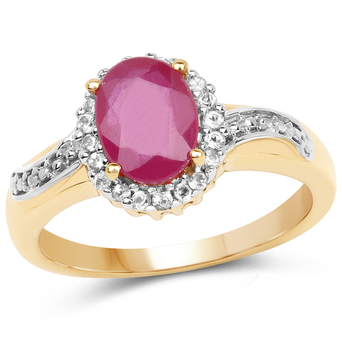 14K Yellow Gold Plated 1.90 Carat Glass Filled Ruby and White Topaz