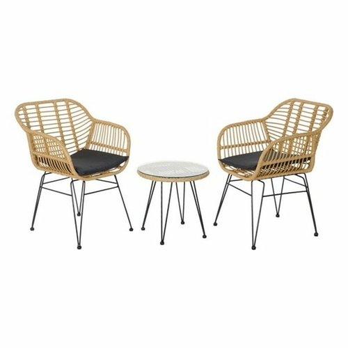 Table set with 2 chairs DKD Home Decor Metal Rattan (3 pcs)