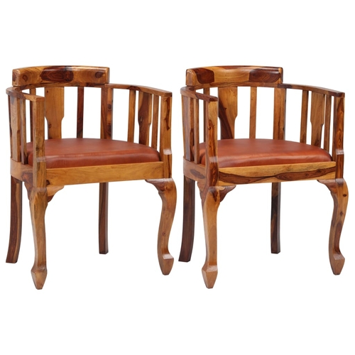 Dining Chairs 4 pcs Real Leather and Solid Sheesham Wood