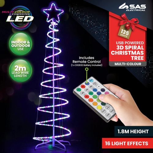 SAS Electrical 1.8m 3D Spiral Christmas Tree Remote Controlled