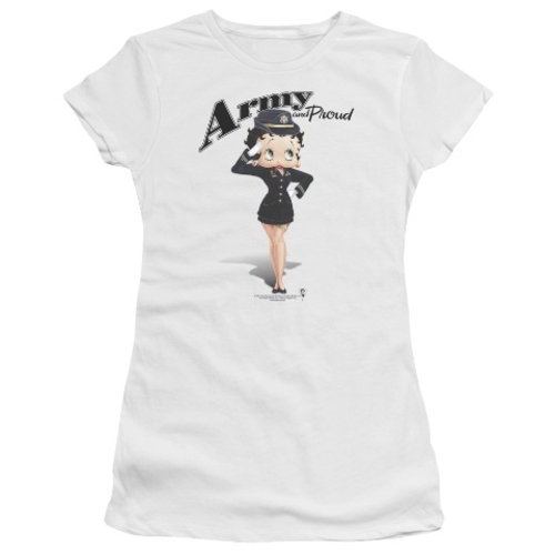 Trevco Boop-Army Boop - Short Sleeve Junior Sheer Tee - White, Sma