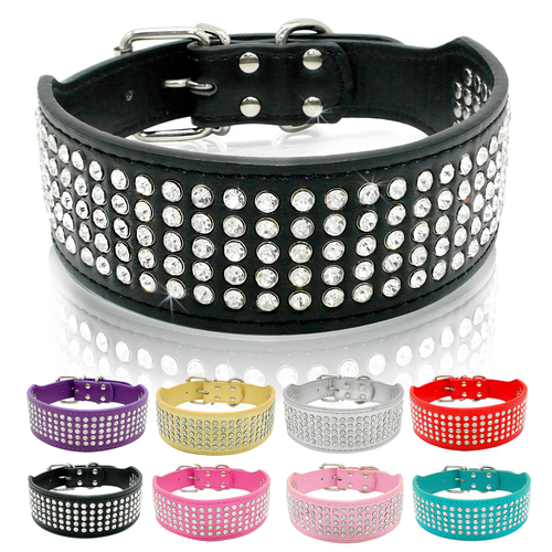 Rhinestone Leather Dog Collars Bling Diamante