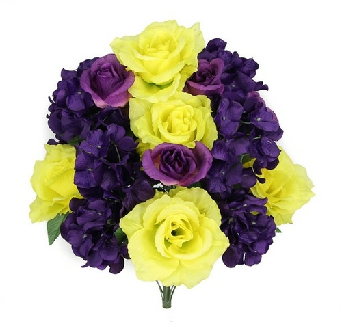 Admired by Nature GPB5323-YW-VIOLET Artificial Full Blooming Rose & Hy