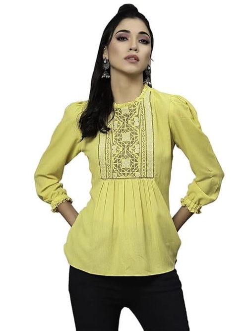 Women's Embroidery & printed Fit & Flare Top  (Size-XL) (Color-YELLOW)