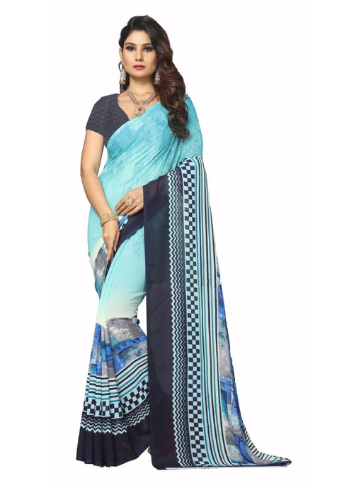 Blue Color Faux Georgette  Saree