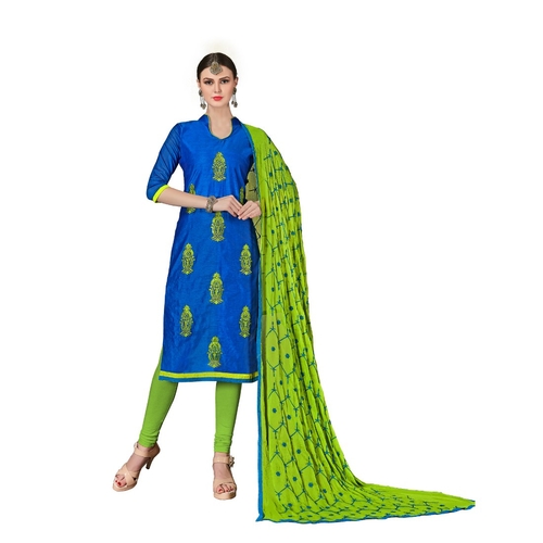 Chanderi Fabric Blue Color Dress Material