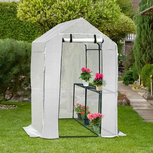 Outsunny Walk-in Plant Greenhouse Roll-up Door w/ 2 shelves