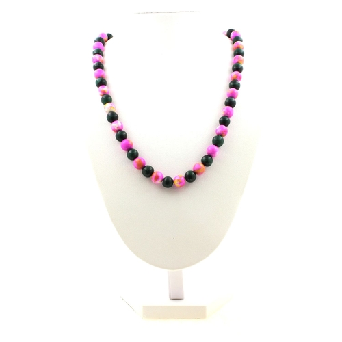 Malachite quality 7A + Pink yellow Jasper 8 mm beads necklace.