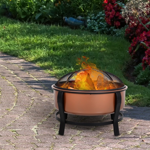 Outsunny Copper-Colored Round Basin Fire Pit Bowl with Organic Black