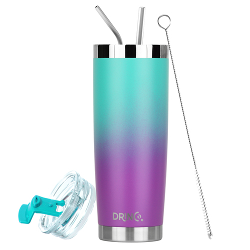 DRINCO® 20oz Insulated Tumbler Spill Proof Lid 2 Straws(Ombre Teal)