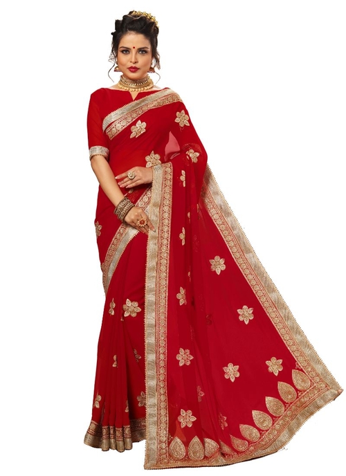 Red Color Georgette Saree with Blouse