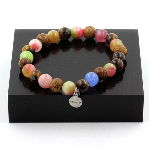 Tiger's Eye + Multicolored + Watermelon Tourmaline + Wood Bracelet 