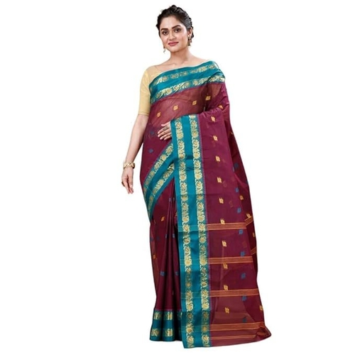 Women'S Tangail Pure Cotton Silk Border Traditional Bengal Handloom