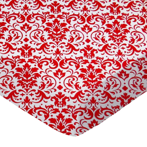 SheetWorld Fitted Bassinet Sheet - 100% Cotton Woven - Red Damask,