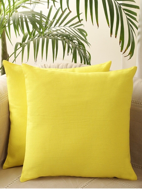 Yellow Cotton Cotton Cushion Cover Pack of 2 (Size 20 x 16 Inch)
