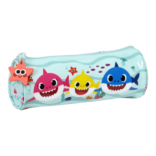 Cylindrical School Case Baby Shark Beach Day Light Blue (20 x 7 x 7