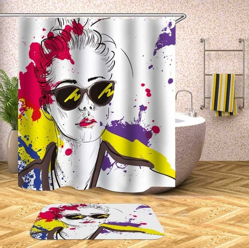 Urban Lady Drawing Multi Colored Splashes Shower Curtain