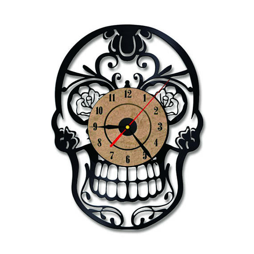 SUGAR SKULL HANDMADE VINYL RECORD WALL CLOCK DECOR