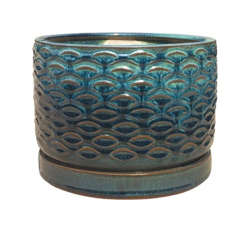 Trendspot CR00490-08C Ceramic Geo Cylinder Planter  Blue - 8 in. - pac