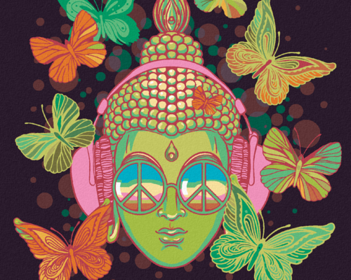 Paint by Numbers - GREEN BUDDHA AND BUTTERFLIES