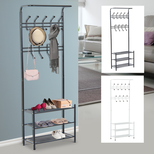 Homcom Heavy Duty Coat Shoe Rack Entryway Hall Tree 18 Hooks 3-Tier