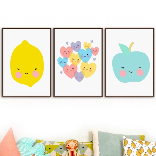 Cute Fruit Apple Lemon Wall Art Canvas