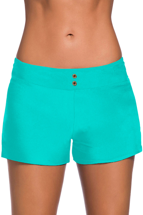 Sky Blue Eyelets Waistband Swim Boyshorts
