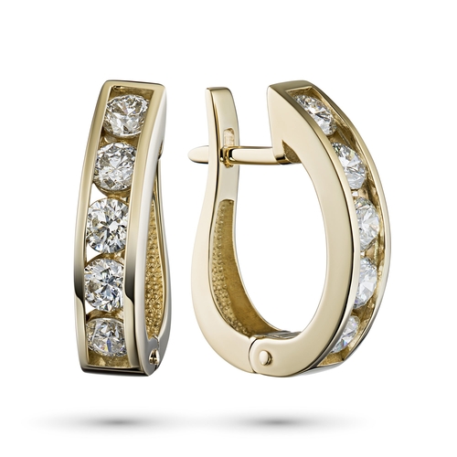 14K Yellow Gold Earrings with 10 Round-Cut Lab-Created Diamonds 2.173