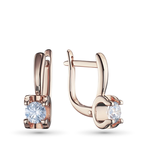 14K Rose Gold Earrings with 2 Round-Cut Lab-Created Diamonds 1.16