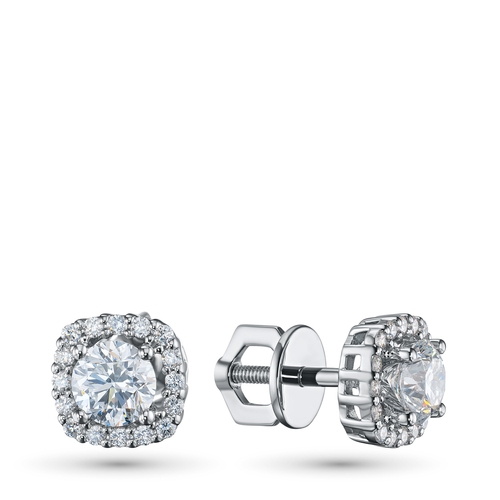 14K White Gold Earring Studs with 34 Round-Cut Lab-Created Diamonds