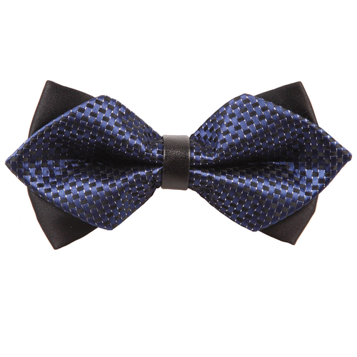 Diamond Tip Pre-Tied Bow Tie - Checkered Navy Blue & Black