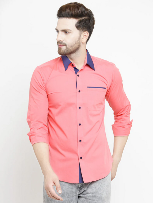 Men Regular Fit Washed Casual Shirt Dark Pink Size L