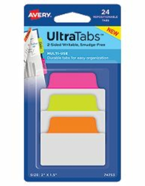 Avery-Dennison 74753 Ultra Tabs Repositionable Tabs- Green- Orange & P