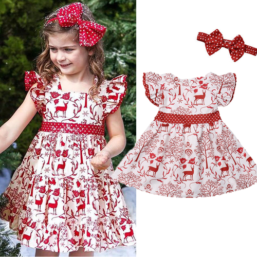 Christmas Toddler Kids Baby Girls Deer Print Dress