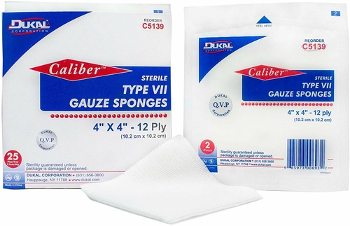Dukal Type VII Gauze Sponges 4" x 4". Case of 1200 12-ply Gauze