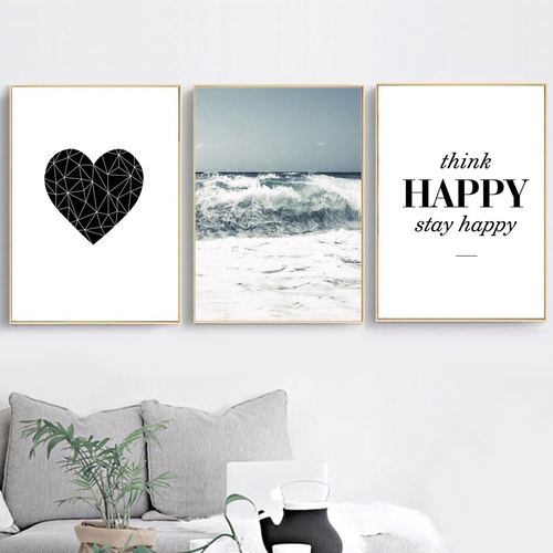 Sea Wave Geometric Heart Quotes Happy Wall Art