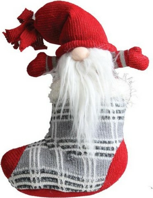 NorthLight 14.5 in. Gray & Red Tristan Gnome in Christmas Stocking Tab