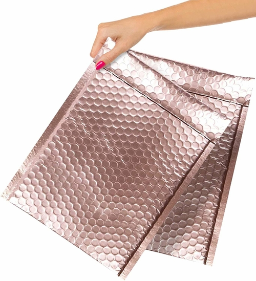 Metallic Rose Gold Bubble Mailers 9.5 x 13.5, Poly Padded Envelopes