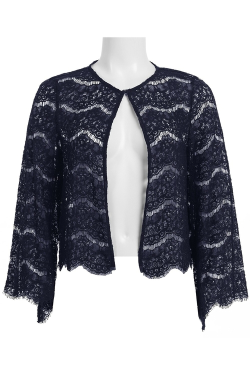 Nina Leonard Crew Neck Long Sleeve Open Front Lace Jacket